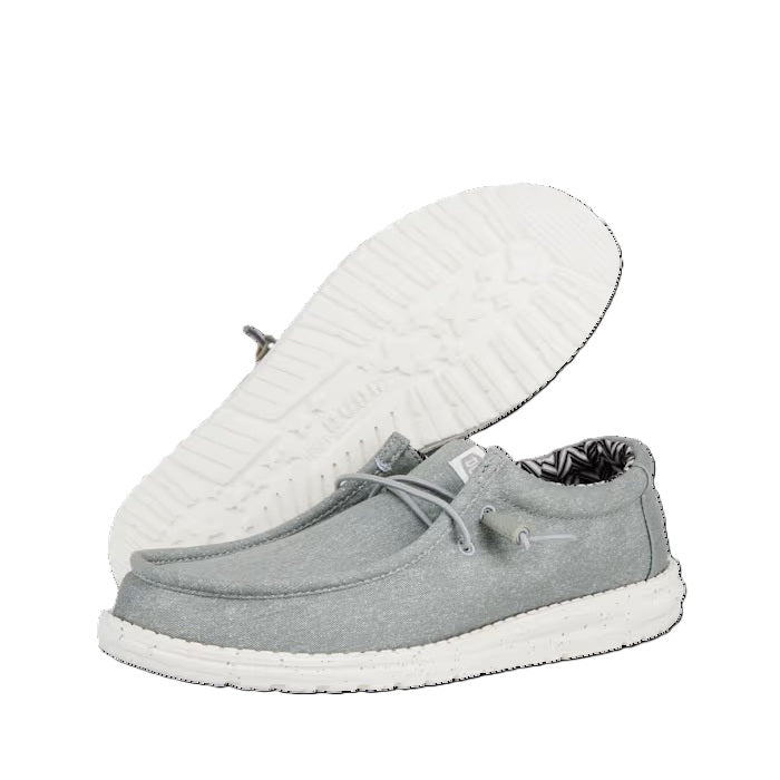 HEY DUDE Wally Canvas - Mens Lightweight Slip On Casual Shoe Light Grey