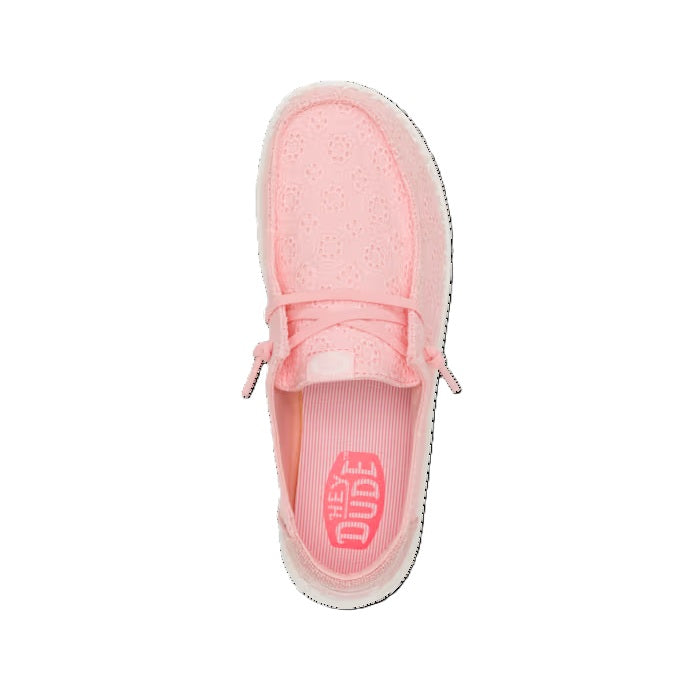 HEY DUDE Wendy Eyelet - Womens/Ladies Lightweight Slip On Casual Shoe Pale Pink