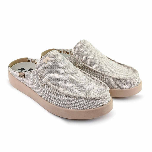 KICKBACK Barbeach Woven Mule - Mens Lightweight Slip On Canvas Weave Mule Oat