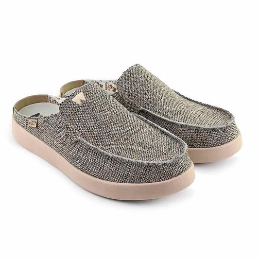 KICKBACK Barbeach Woven Mule - Mens Lightweight Slip On Canvas Weave Mule Brown