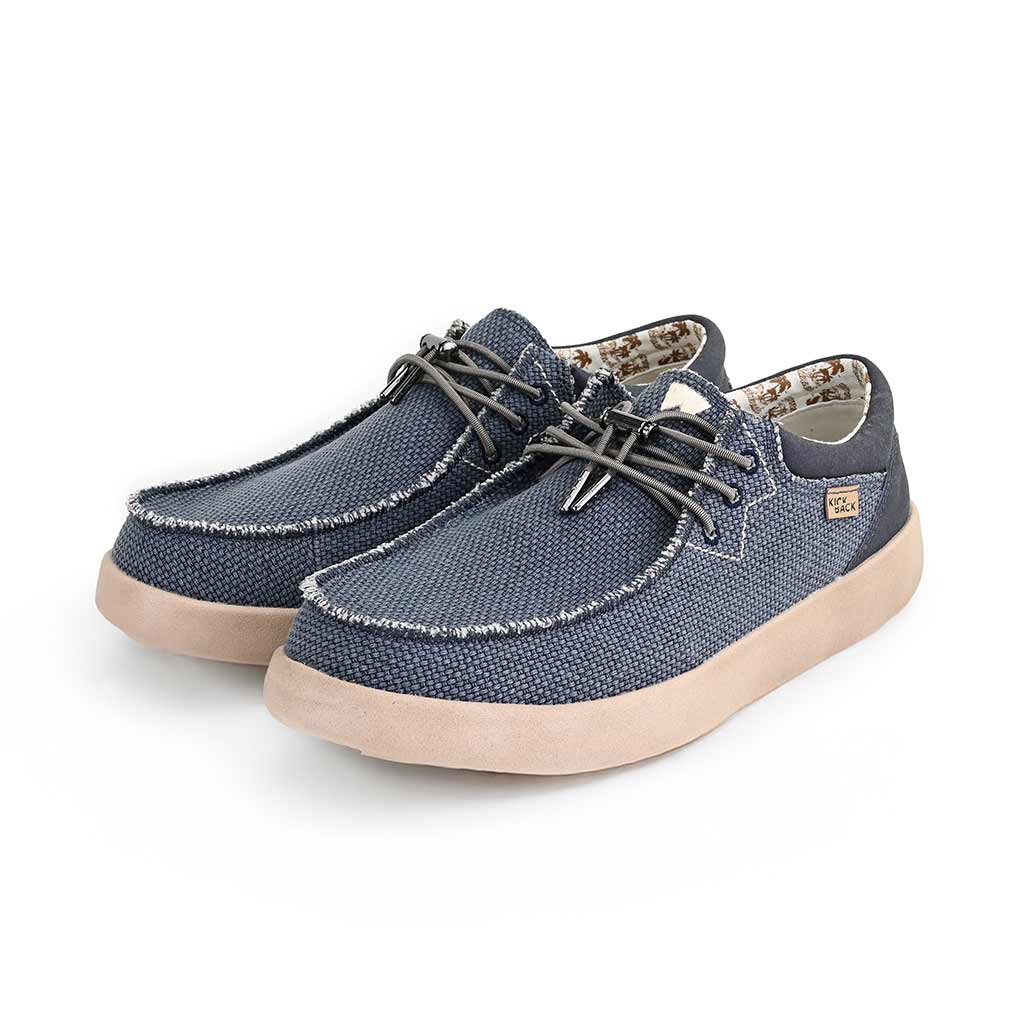 KICKBACK Haven Woven - Mens Lightweight Elasticated Lace Loafer Shoe Navy