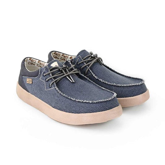 KICKBACK Haven Woven - Mens Lightweight Elasticated Lace Loafer Shoe Navy