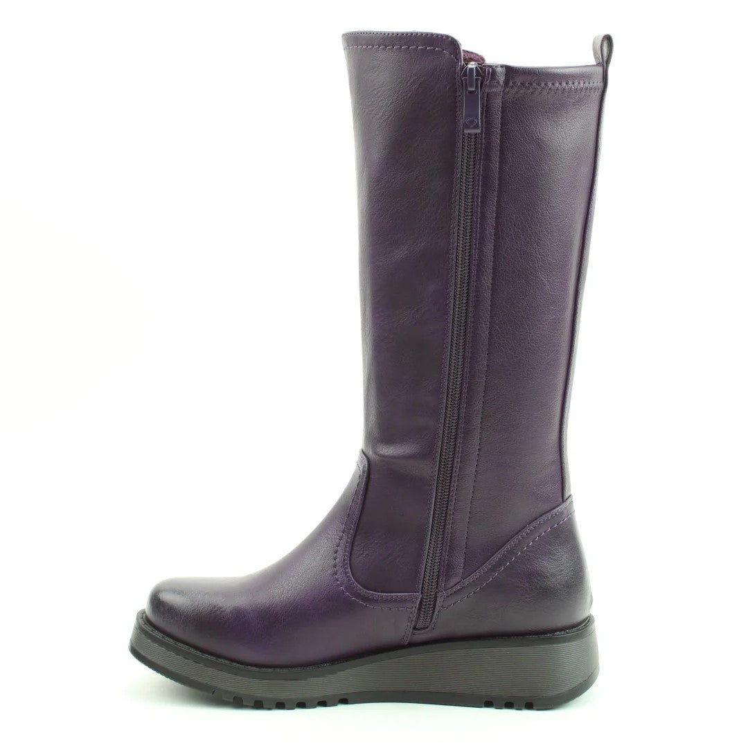 HEAVENLY FEET Luna - Womens/Ladies Vegan Relaxed Zip Up Wedge Boot Purple
