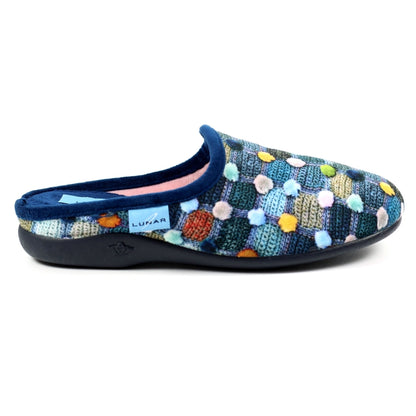 LUNAR Crackle - Womens/Ladies Machine Washable Polka Dot Mule Slipper Blue