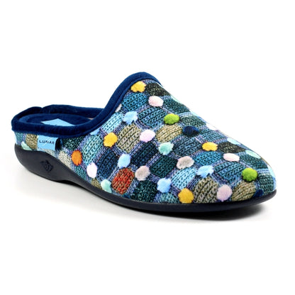 LUNAR Crackle - Womens/Ladies Machine Washable Polka Dot Mule Slipper Blue