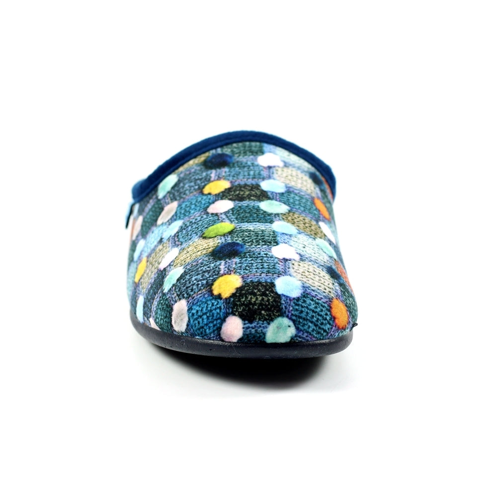LUNAR Crackle - Womens/Ladies Machine Washable Polka Dot Mule Slipper Blue