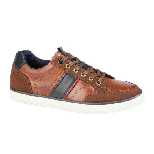 CHARLES SOUTHWELL Dalton - Mens Sporty Leather Look Lace Up Trainer Brown