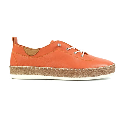 LUNAR Evie - Womens/Ladies Elasticated Lace Leather Plimsoll Pump Peach/Orange