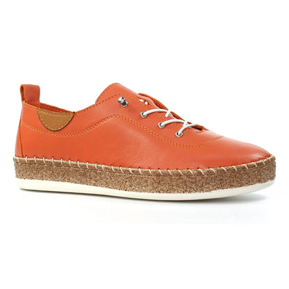 LUNAR Evie - Womens/Ladies Elasticated Lace Leather Plimsoll Pump Peach/Orange