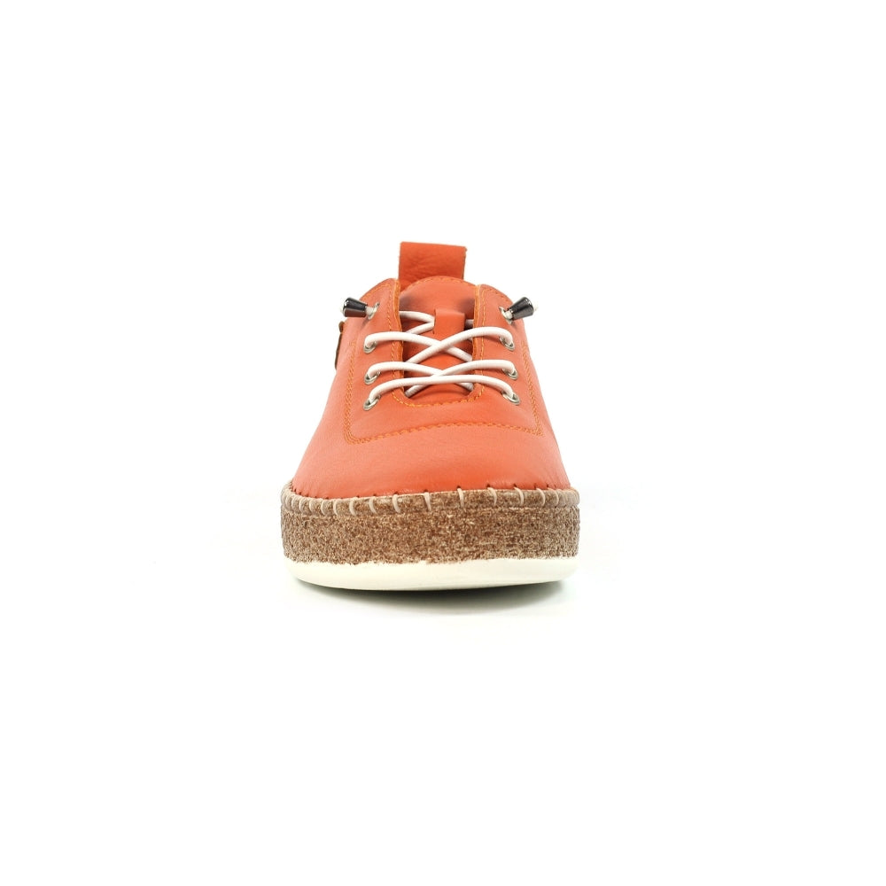 LUNAR Evie - Womens/Ladies Elasticated Lace Leather Plimsoll Pump Peach/Orange