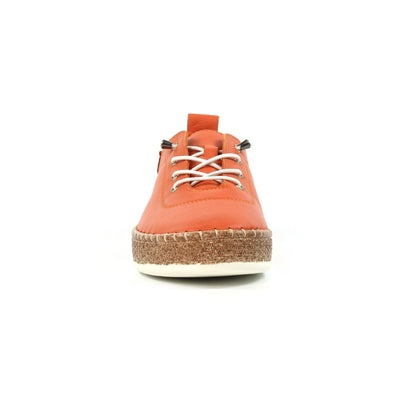 LUNAR Evie - Womens/Ladies Elasticated Lace Leather Plimsoll Pump Peach/Orange