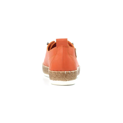 LUNAR Evie - Womens/Ladies Elasticated Lace Leather Plimsoll Pump Peach/Orange