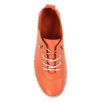 LUNAR Evie - Womens/Ladies Elasticated Lace Leather Plimsoll Pump Peach/Orange