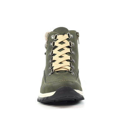 LUNAR Jett - Womens/Ladies Waterproof Knitted Cuff Lace Up Ankle Boot Olive