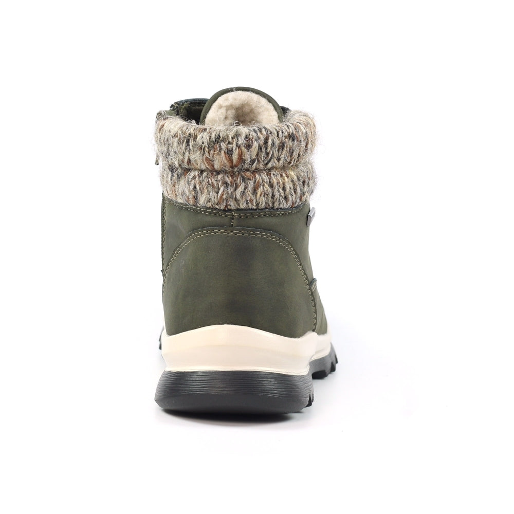 LUNAR Jett - Womens/Ladies Waterproof Knitted Cuff Lace Up Ankle Boot Olive