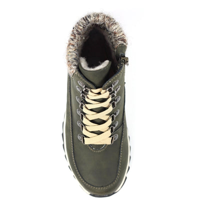 LUNAR Jett - Womens/Ladies Waterproof Knitted Cuff Lace Up Ankle Boot Olive