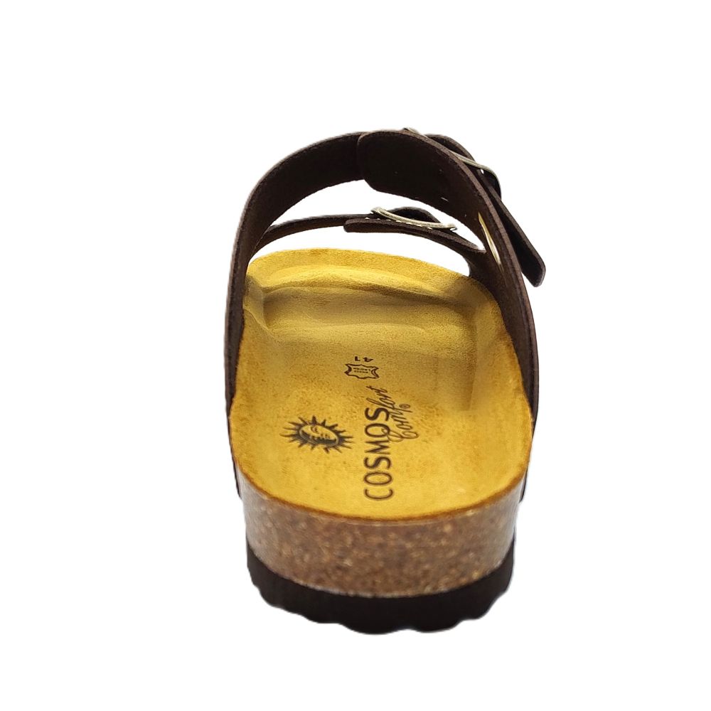COSMOS COMFORT Jupiter - Mens Leather Twin Buckle Mule Sandal Dark Brown