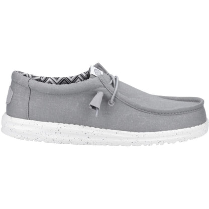 HEY DUDE Wally Canvas - Mens Lightweight Slip On Casual Shoe Light Grey