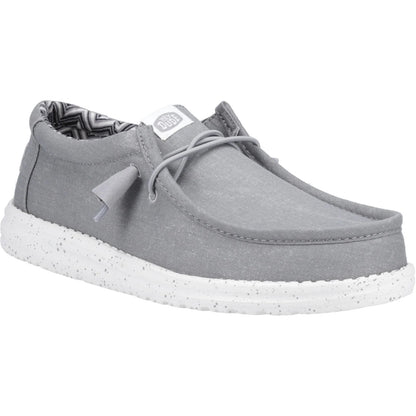 HEY DUDE Wally Canvas - Mens Lightweight Slip On Casual Shoe Light Grey