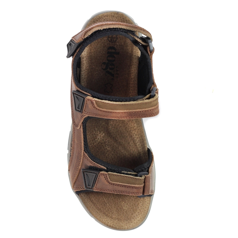 LAZY DOGZ Lismore - Mens 3 Strap Leather Padded Walking Sandal Brown