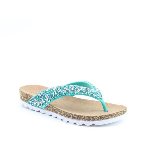 HEAVENLY FEET Crocus - Womens/Ladies Glitter Sparkle Toe Post Sandal Turquoise