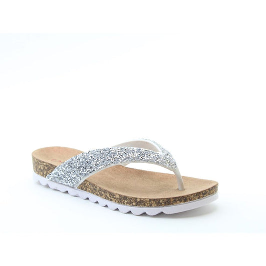HEAVENLY FEET Crocus - Womens/Ladies Glitter Sparkle Toe Post Sandal Silver
