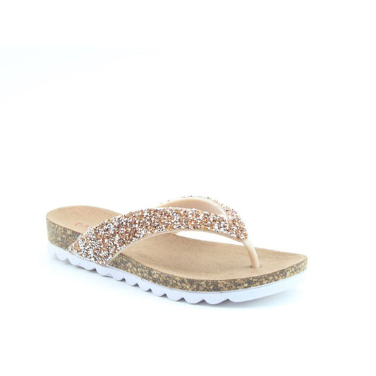 HEAVENLY FEET Crocus - Womens/Ladies Glitter Sparkle Toe Post Sandal Gold